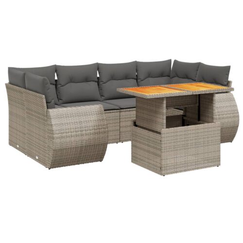 7-Piece Garden Sofa Set Outdoor Patio Lounge Wicker Rattan Furniture Setting Grey - Image 5