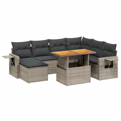 8-Piece Garden Sofa Set Outdoor Patio Lounge Couch Wicker Rattan Furniture Grey - Image 5