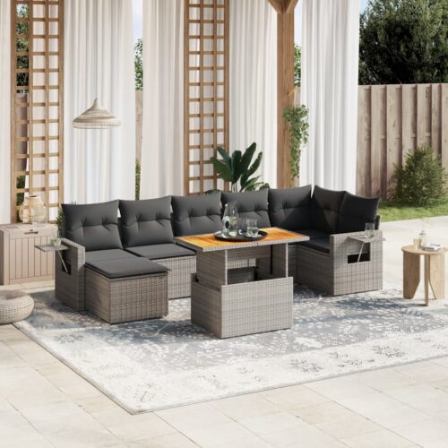 8-Piece Garden Sofa Set Outdoor Patio Lounge Couch Wicker Rattan Furniture Grey - Image 2