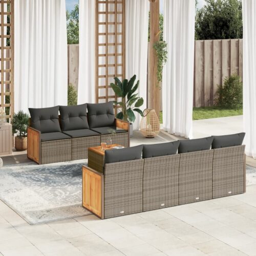8-Piece Garden Sofa Set Outdoor Patio Lounge Couch Wicker Rattan Furniture Grey - Image 2