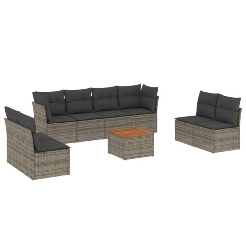 9-Piece Garden Sofa Set with Cushions Outdoor Patio Furniture Grey Poly Rattan - Image 5