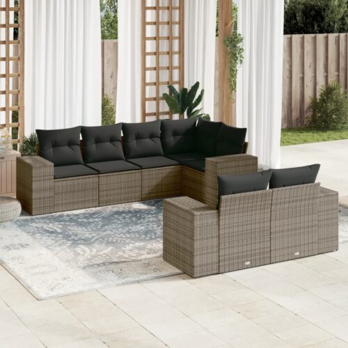 7-Piece Garden Sofa Set Outdoor Patio Lounge Wicker Rattan Furniture Setting Grey - Image 2