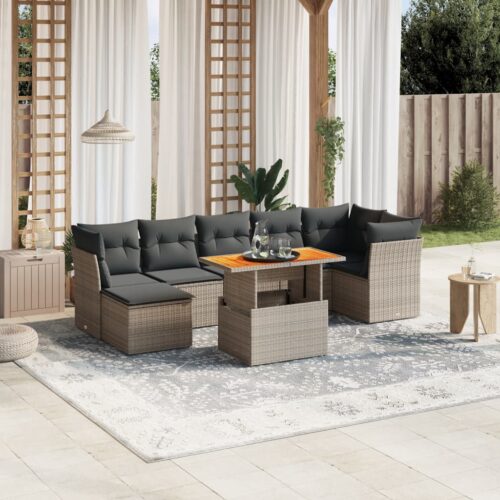 8-Piece Garden Sofa Set Outdoor Patio Lounge Couch Wicker Rattan Furniture Grey - Image 2
