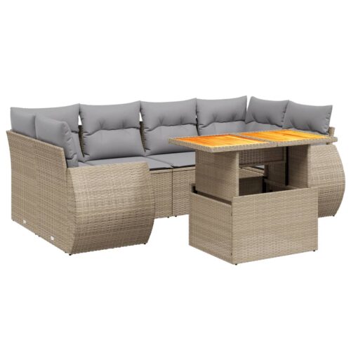 7-Piece Garden Sofa Set Outdoor Patio Lounge Wicker Rattan Furniture Setting Beige - Image 5