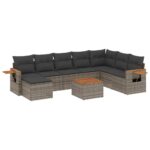 9-Piece Garden Sofa Set with Cushions Outdoor Patio Furniture Grey Poly Rattan