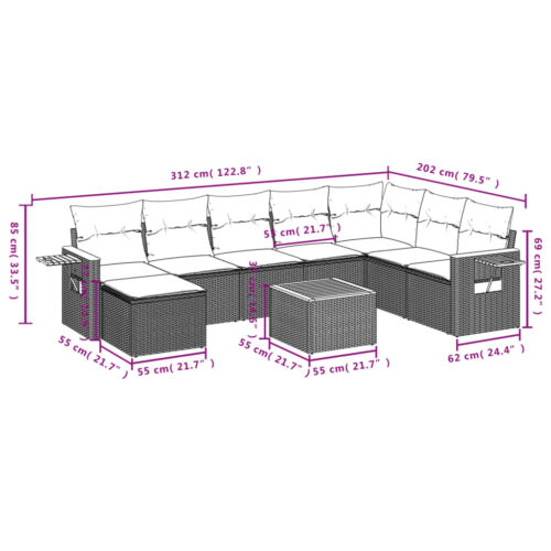 9-Piece Garden Sofa Set with Cushions Outdoor Patio Furniture Grey Poly Rattan - Image 10