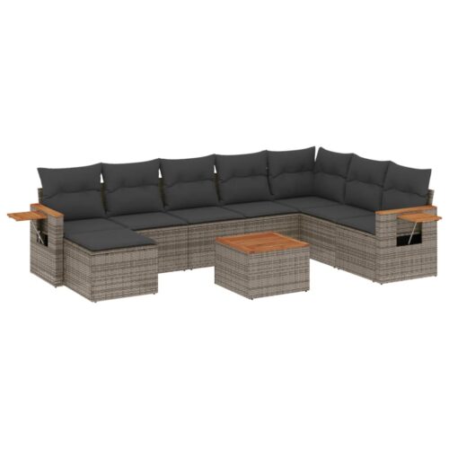 9-Piece Garden Sofa Set with Cushions Outdoor Patio Furniture Grey Poly Rattan - Image 14