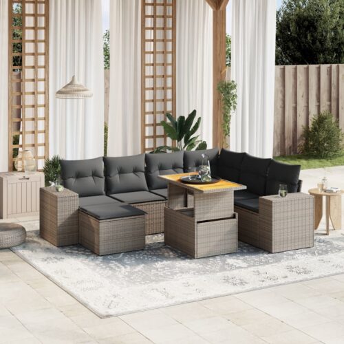 8-Piece Garden Sofa Set Outdoor Patio Lounge Couch Wicker Rattan Furniture Grey - Image 2