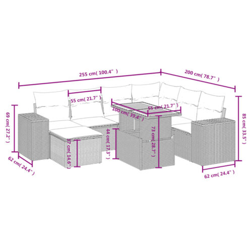 8-Piece Garden Sofa Set Outdoor Patio Lounge Couch Wicker Rattan Furniture Grey - Image 3