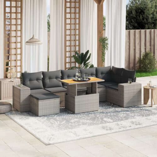 8-Piece Garden Sofa Set Outdoor Patio Lounge Couch Wicker Rattan Furniture Grey - Image 2