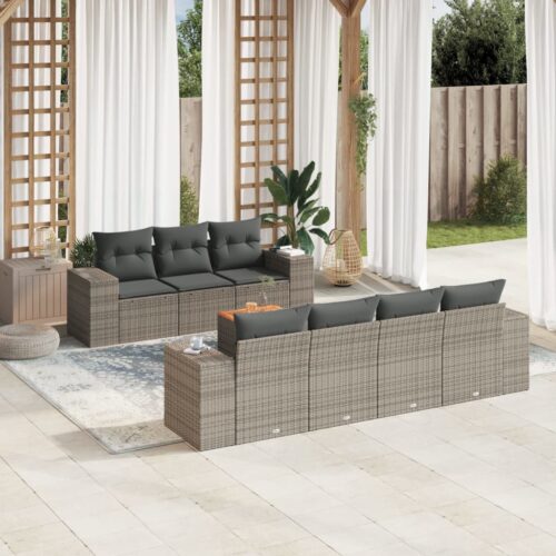 8-Piece Garden Sofa Set Outdoor Patio Lounge Couch Wicker Rattan Furniture Grey - Image 2