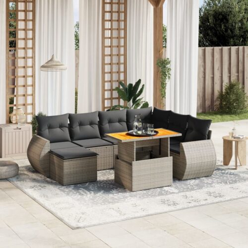 8-Piece Garden Sofa Set Outdoor Patio Lounge Couch Wicker Rattan Furniture Grey - Image 2
