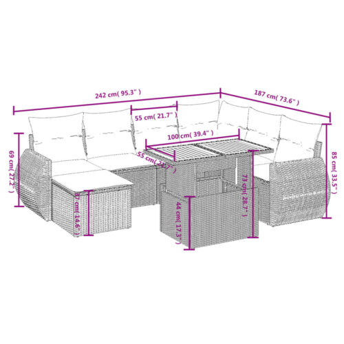 8-Piece Garden Sofa Set Outdoor Patio Lounge Couch Wicker Rattan Furniture Grey - Image 3