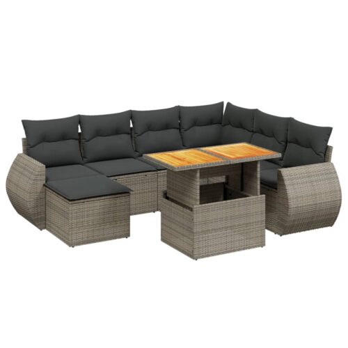 8-Piece Garden Sofa Set Outdoor Patio Lounge Couch Wicker Rattan Furniture Grey - Image 5