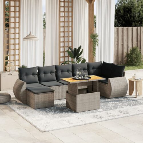 8-Piece Garden Sofa Set Outdoor Patio Lounge Couch Wicker Rattan Furniture Grey - Image 2