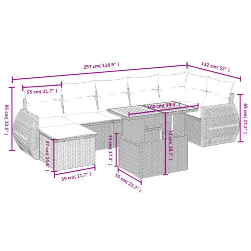 8-Piece Garden Sofa Set Outdoor Patio Lounge Couch Wicker Rattan Furniture Grey - Image 3