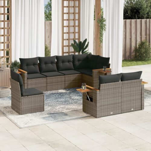 8-Piece Garden Sofa Set Outdoor Patio Lounge Couch Wicker Rattan Furniture Grey - Image 2