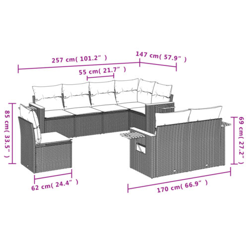 8-Piece Garden Sofa Set Outdoor Patio Lounge Couch Wicker Rattan Furniture Grey - Image 8