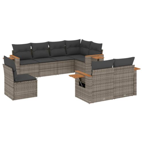 8-Piece Garden Sofa Set Outdoor Patio Lounge Couch Wicker Rattan Furniture Grey - Image 14