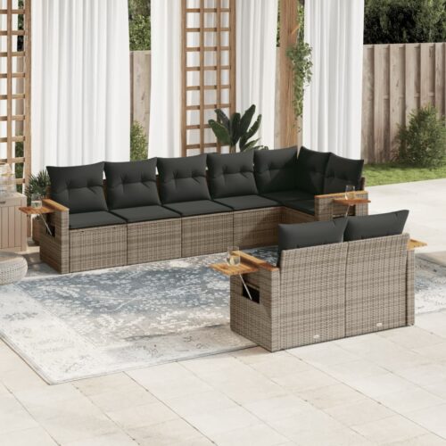 8-Piece Garden Sofa Set Outdoor Patio Lounge Couch Wicker Rattan Furniture Grey - Image 2