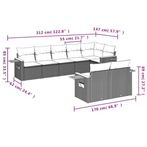 8-Piece Garden Sofa Set Outdoor Patio Lounge Couch Wicker Rattan Furniture Grey - Image 8