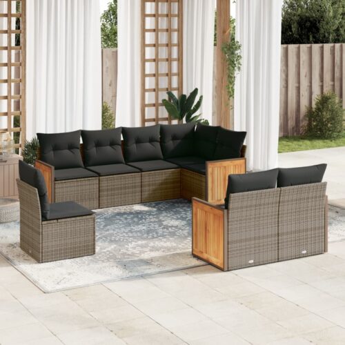 8-Piece Garden Sofa Set Outdoor Patio Lounge Couch Wicker Rattan Furniture Grey - Image 2