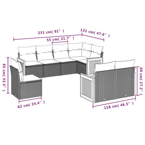 8-Piece Garden Sofa Set Outdoor Patio Lounge Couch Wicker Rattan Furniture Grey - Image 7