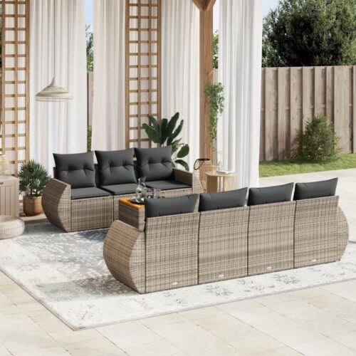 8-Piece Garden Sofa Set Outdoor Patio Lounge Couch Wicker Rattan Furniture Grey - Image 2