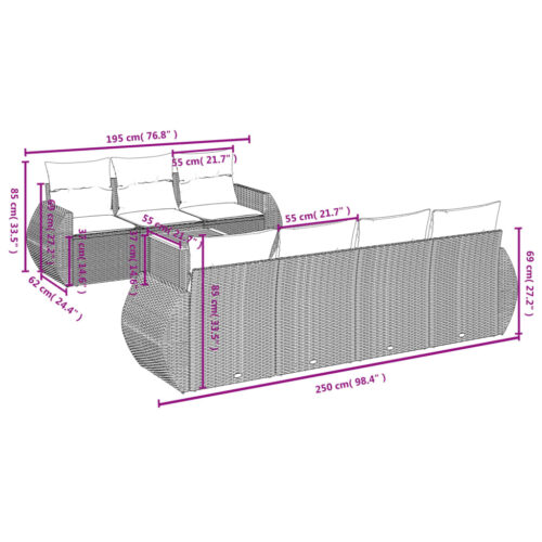 8-Piece Garden Sofa Set Outdoor Patio Lounge Couch Wicker Rattan Furniture Grey - Image 7