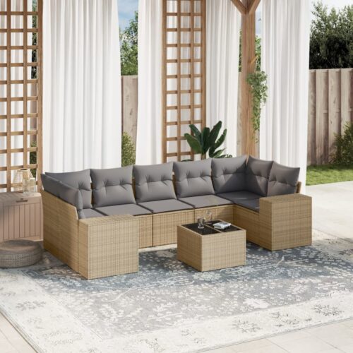 8-Piece Garden Sofa Set Outdoor Patio Lounge Couch Wicker Rattan Furniture Beige - Image 2