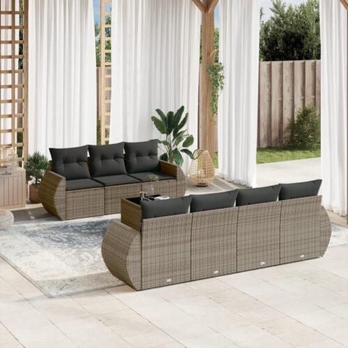 8-Piece Garden Sofa Set Outdoor Patio Lounge Couch Wicker Rattan Furniture Grey - Image 2