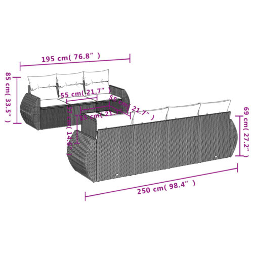8-Piece Garden Sofa Set Outdoor Patio Lounge Couch Wicker Rattan Furniture Grey - Image 7