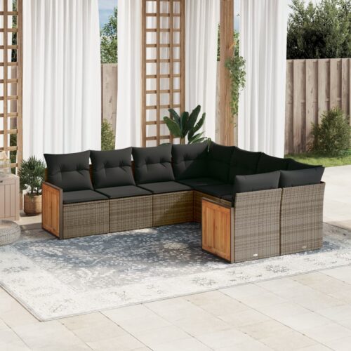 8-Piece Garden Sofa Set Outdoor Patio Lounge Couch Wicker Rattan Furniture Grey - Image 2