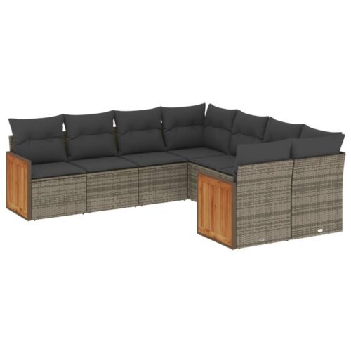 8-Piece Garden Sofa Set Outdoor Patio Lounge Couch Wicker Rattan Furniture Grey - Image 5