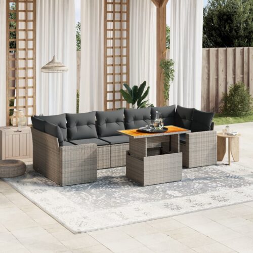 8-Piece Garden Sofa Set Outdoor Patio Lounge Couch Wicker Rattan Furniture Grey - Image 2
