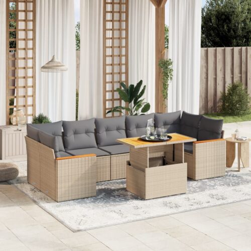 8-Piece Garden Sofa Set Outdoor Patio Lounge Couch Wicker Rattan Furniture Beige - Image 2