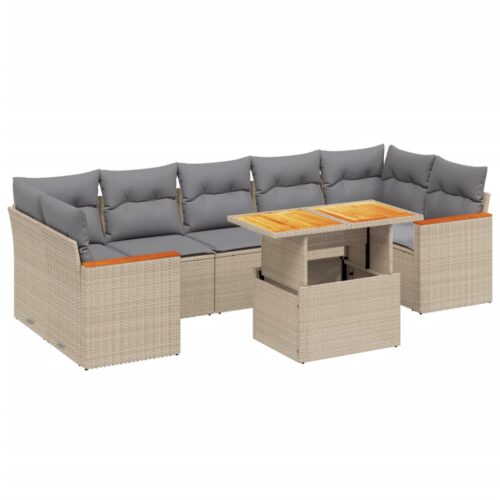 8-Piece Garden Sofa Set Outdoor Patio Lounge Couch Wicker Rattan Furniture Beige - Image 5