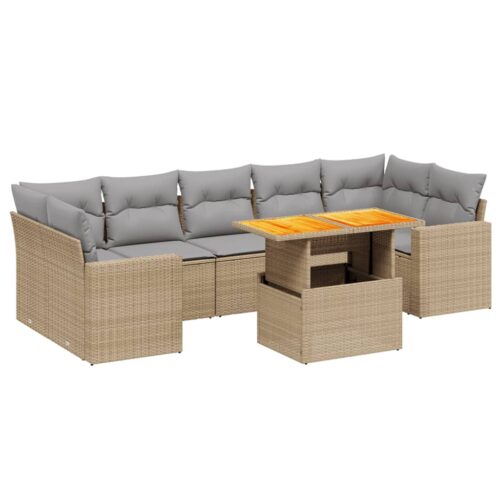 8-Piece Garden Sofa Set Outdoor Patio Lounge Couch Wicker Rattan Furniture Beige