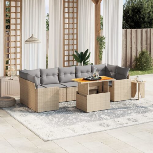 8-Piece Garden Sofa Set Outdoor Patio Lounge Couch Wicker Rattan Furniture Beige - Image 2