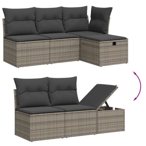 10-Piece Garden Sofa Set with Cushions Outdoor Patio Lounge Furniture Grey Poly Rattan - Image 3