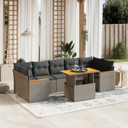 8-Piece Garden Sofa Set Outdoor Patio Lounge Couch Wicker Rattan Furniture Grey - Image 2
