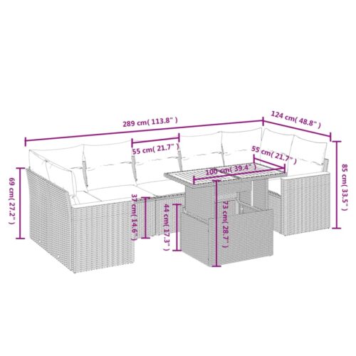 8-Piece Garden Sofa Set Outdoor Patio Lounge Couch Wicker Rattan Furniture Grey - Image 3