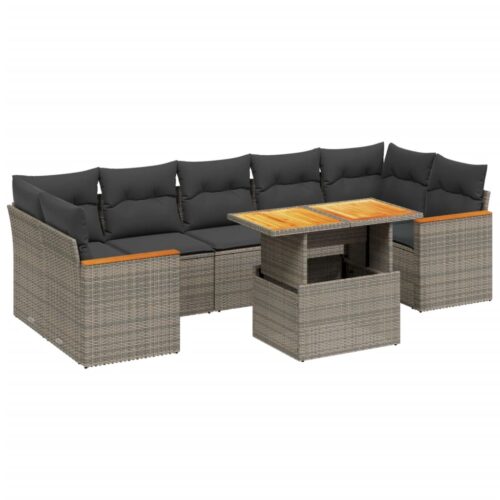 8-Piece Garden Sofa Set Outdoor Patio Lounge Couch Wicker Rattan Furniture Grey - Image 5