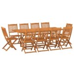 11-Piece Garden Dining Set 220x90x75cm Solid Wood Acacia