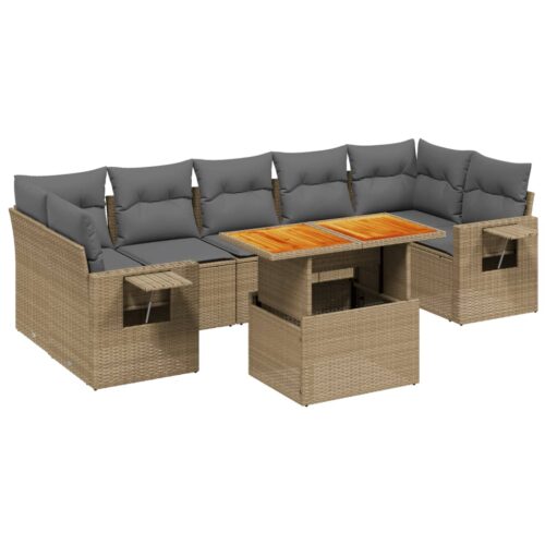 8-Piece Garden Sofa Set Outdoor Patio Lounge Couch Wicker Rattan Furniture Beige - Image 5