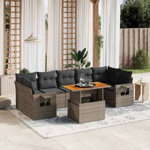 8-Piece Garden Sofa Set Outdoor Patio Lounge Couch Wicker Rattan Furniture Grey - Image 2