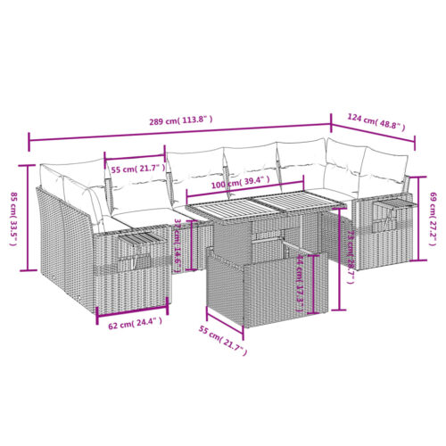 8-Piece Garden Sofa Set Outdoor Patio Lounge Couch Wicker Rattan Furniture Grey - Image 3