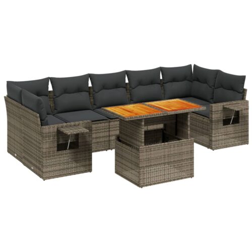8-Piece Garden Sofa Set Outdoor Patio Lounge Couch Wicker Rattan Furniture Grey - Image 5