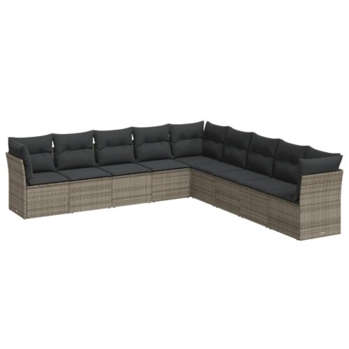 9-Piece Garden Sofa Set with Cushions Outdoor Patio Furniture Grey Poly Rattan