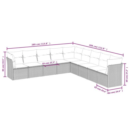 9-Piece Garden Sofa Set with Cushions Outdoor Patio Furniture Grey Poly Rattan - Image 3